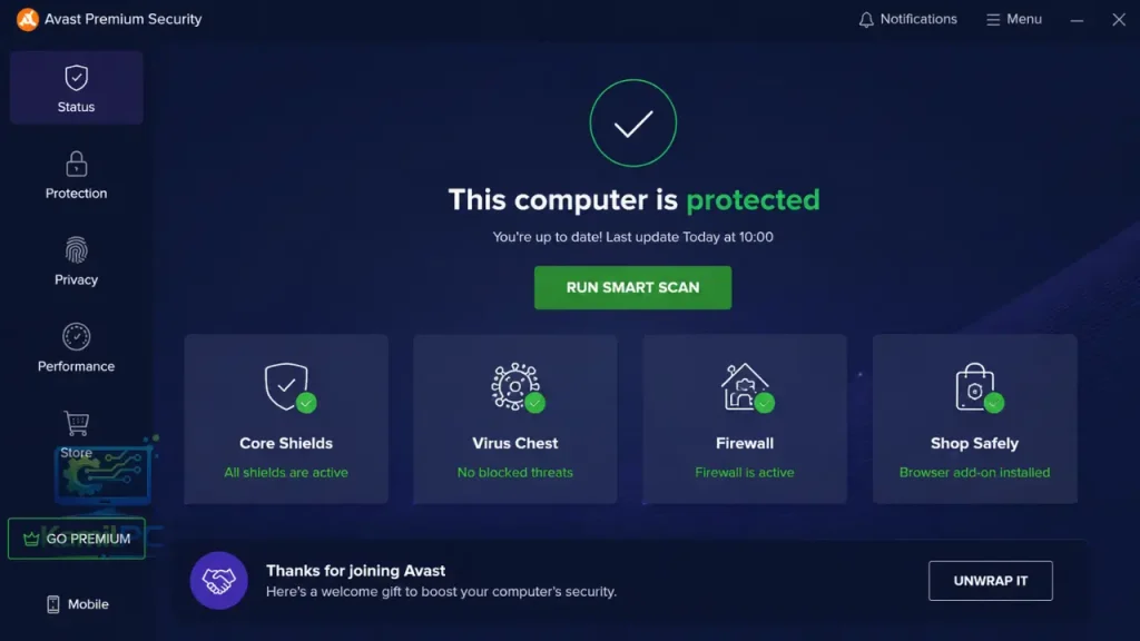 شعار Avast Premium Security الرسمي باللونين البرتقالي والأبيض على خلفية شفافة.
